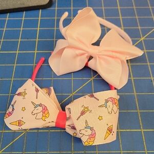 Pink Unicorn & Light Pink Bow Girls Headband New